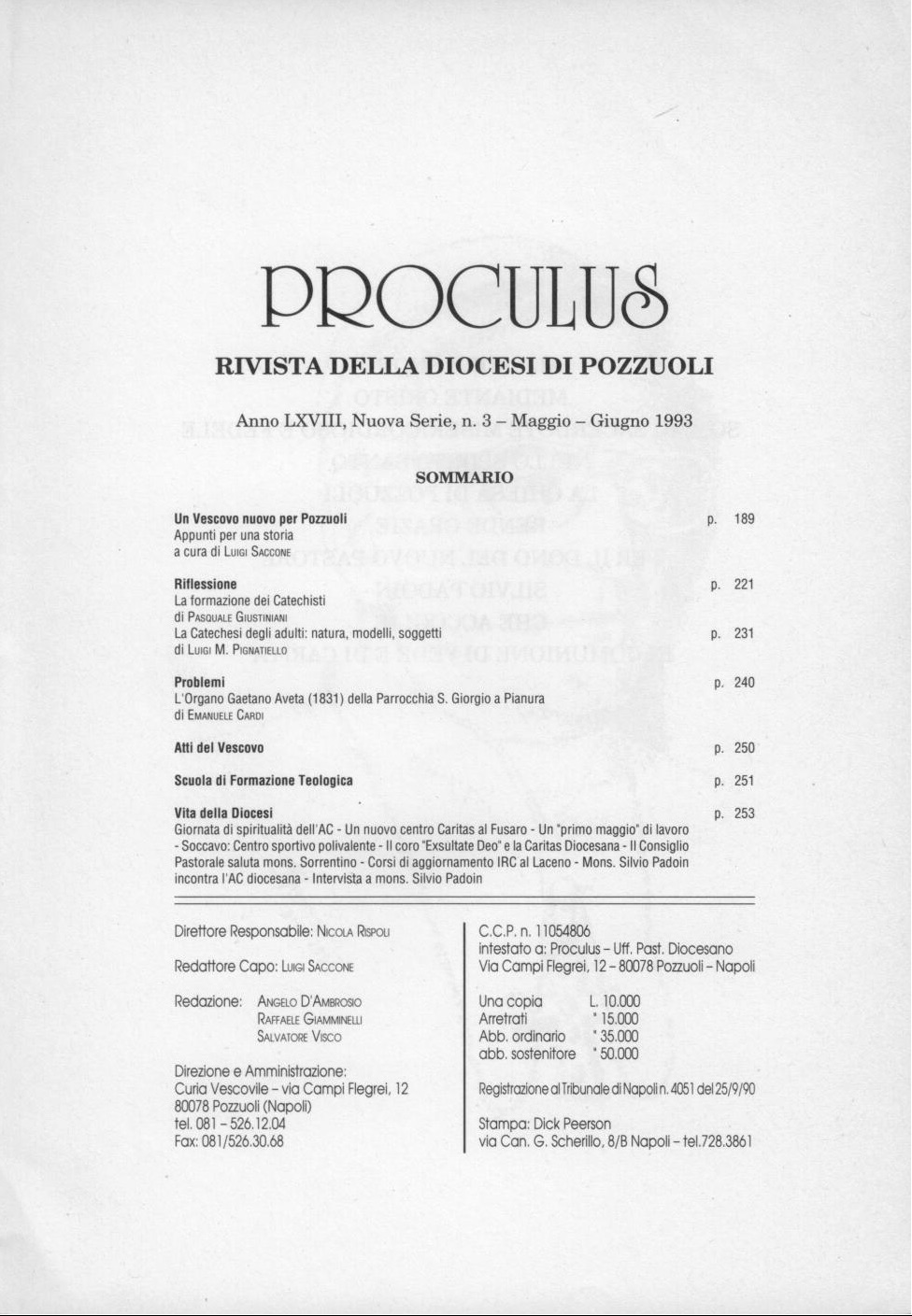 L'organo Gaetano Aveta 1831 della Parrocchia S: Giorgio a Pianura / Proculus anno LXVIII n. 3 1993